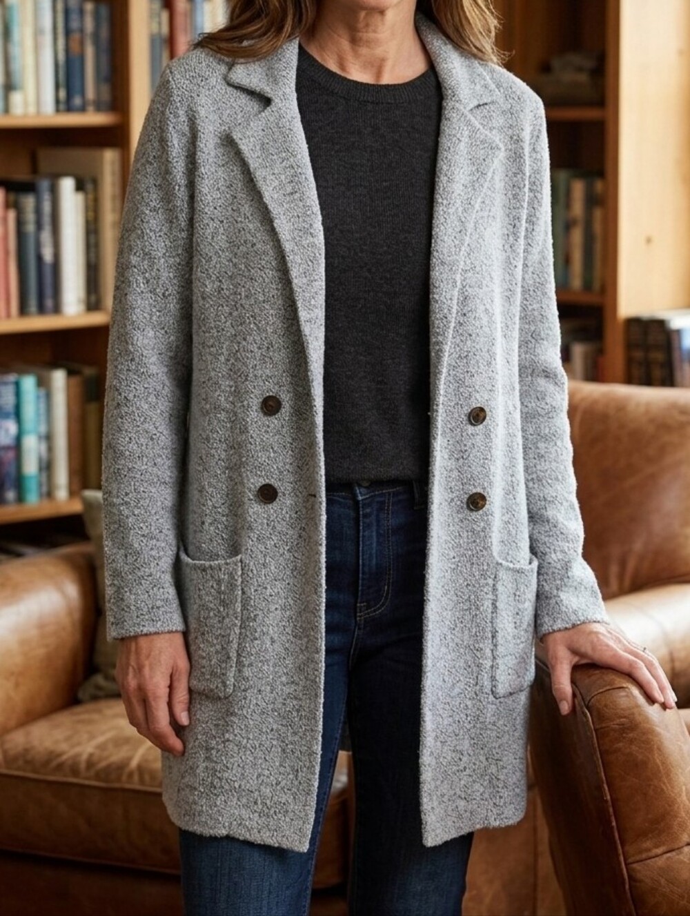 Love Tree Gray Open-Front Knit Coatigan